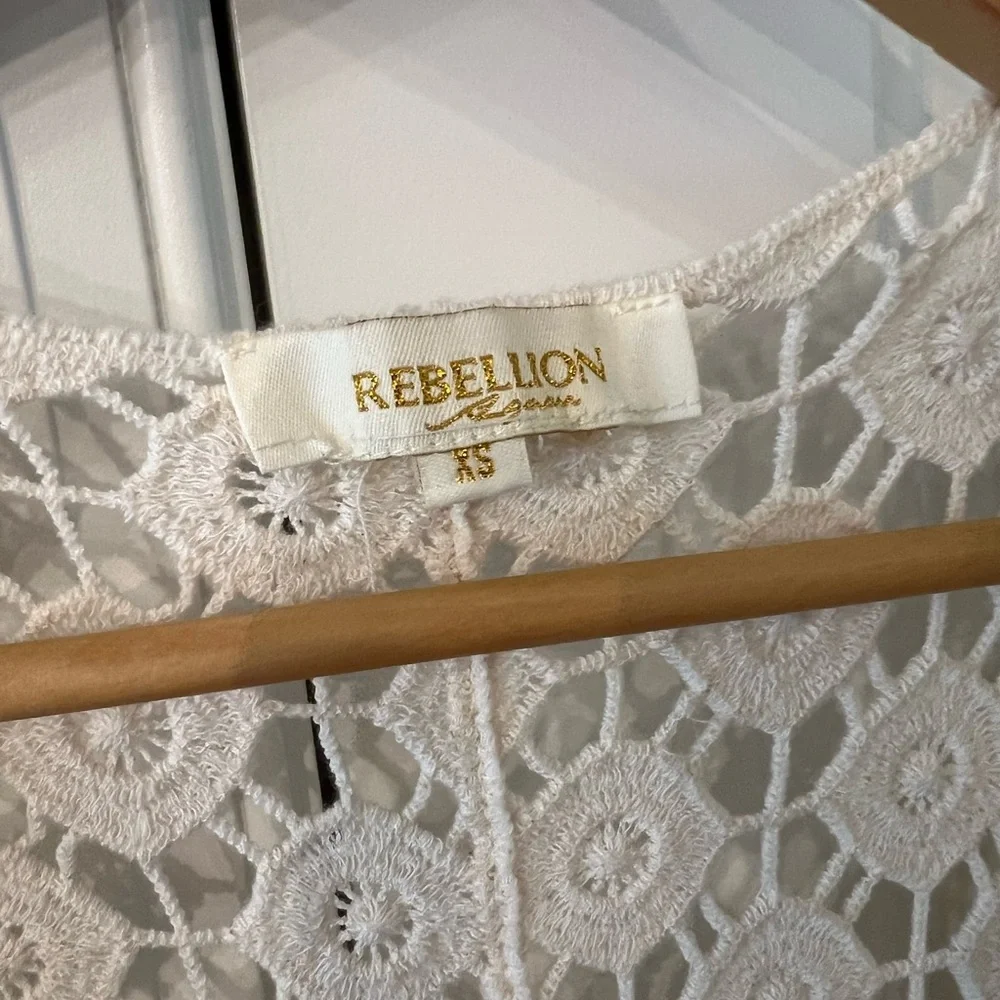 Rebellion Cotton Fringe Open Front Cardigan Kimono Boho Festival XS Cream